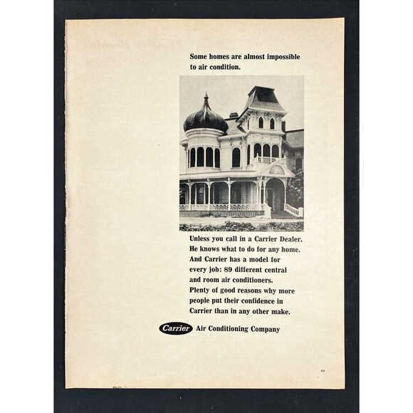 Carrier Air Conditioning Co. Some Homes Hard to Air Condition" Vtg Print Ad 1966 - Picture 3 of 3